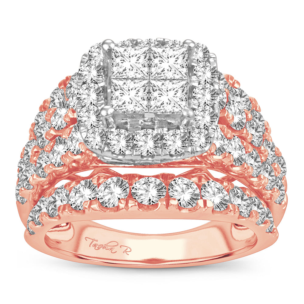 Romantic 14k Rose Gold 4CT Lab Diamond Bridal Ring
