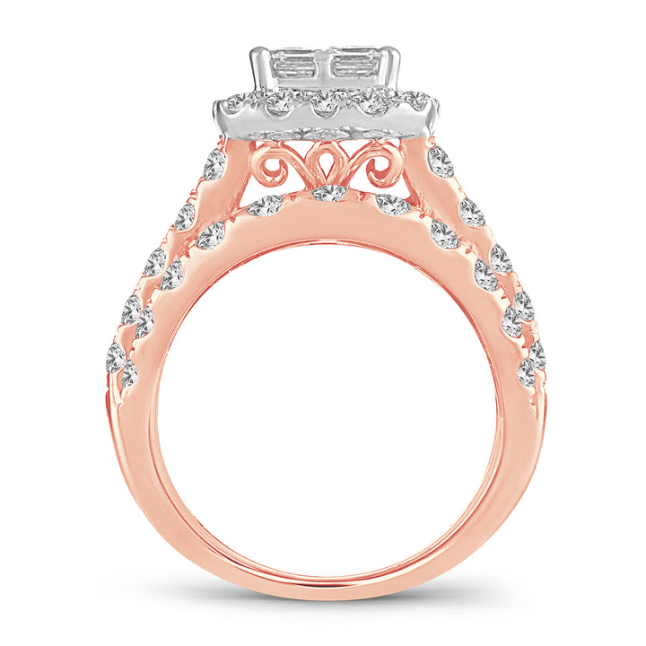 Romantic 14k Rose Gold 4CT Lab Diamond Bridal Ring