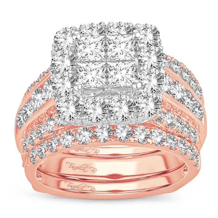Romantic 14k Rose Gold Lab Diamond Bridal Ring 4CT