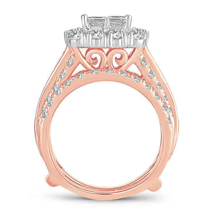 Romantic 14k Rose Gold Lab Diamond Bridal Ring 4CT