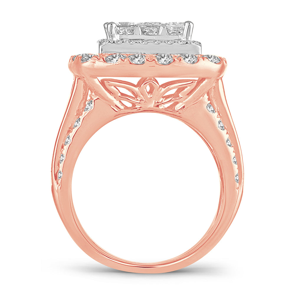 Romantic 14k Rose Gold 4CT Lab Diamond Bridal Ring