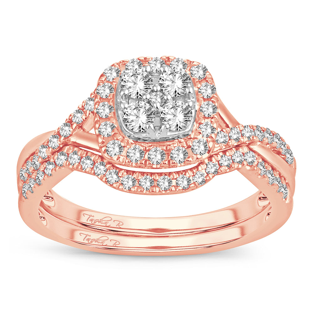 Romantic 14k Rose Gold Lab Diamond Bridal Ring Set