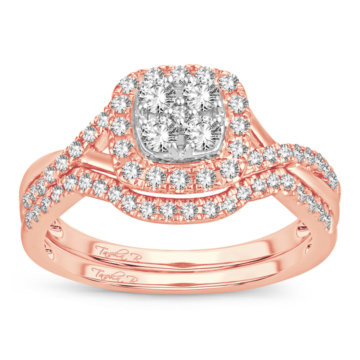 Romantic 14k Rose Gold Lab Diamond Bridal Ring Set