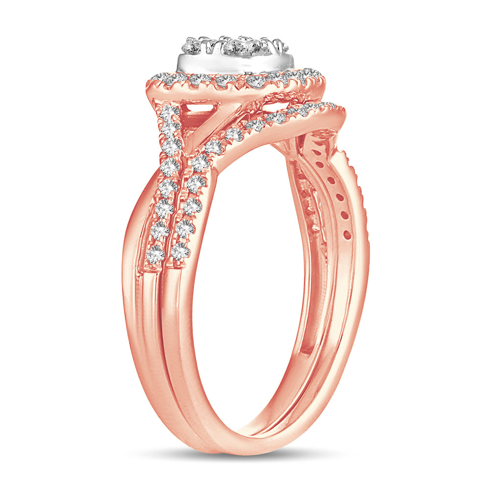 Romantic 14k Rose Gold Lab Diamond Bridal Ring Set