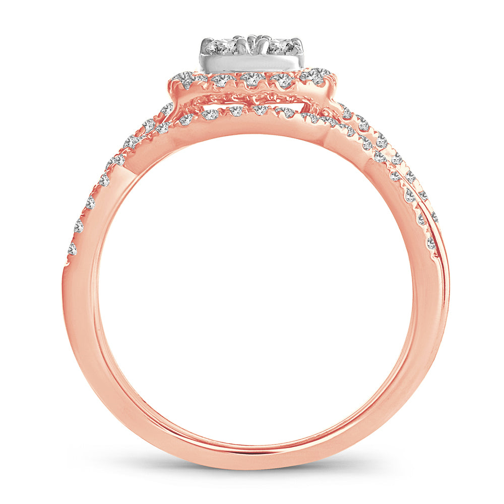 Romantic 14k Rose Gold Lab Diamond Bridal Ring Set