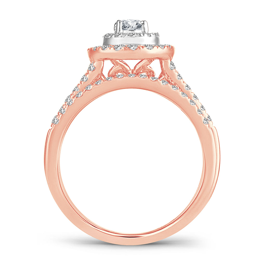 Romantic 14k Rose Gold Lab Diamond Bridal Ring Set