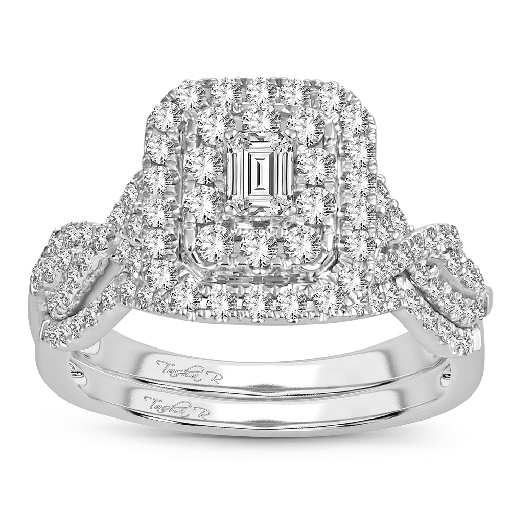 Luminous 14k White Gold 1CT Lab Diamond Bridal Ring Set