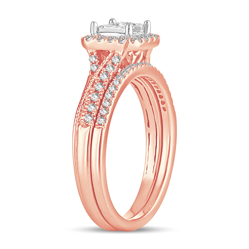 Romantic 14k Rose Gold Lab Diamond Bridal Ring Set
