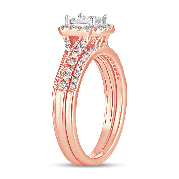 Romantic 14k Rose Gold Lab Diamond Bridal Ring Set
