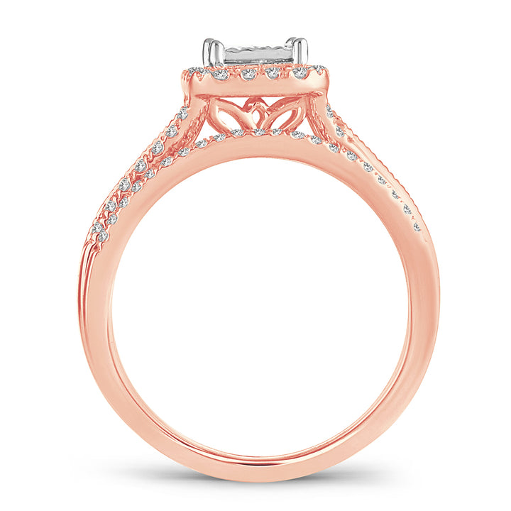 Romantic 14k Rose Gold Lab Diamond Bridal Ring Set