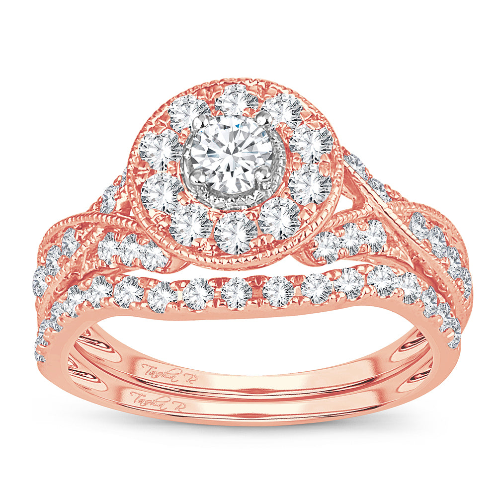 Romantic 14k Rose Gold Lab Diamond Bridal Ring 1CT
