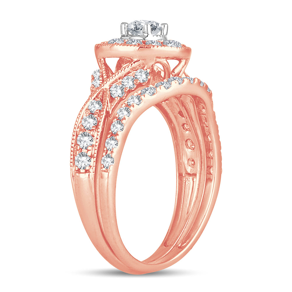 Romantic 14k Rose Gold Lab Diamond Bridal Ring 1CT