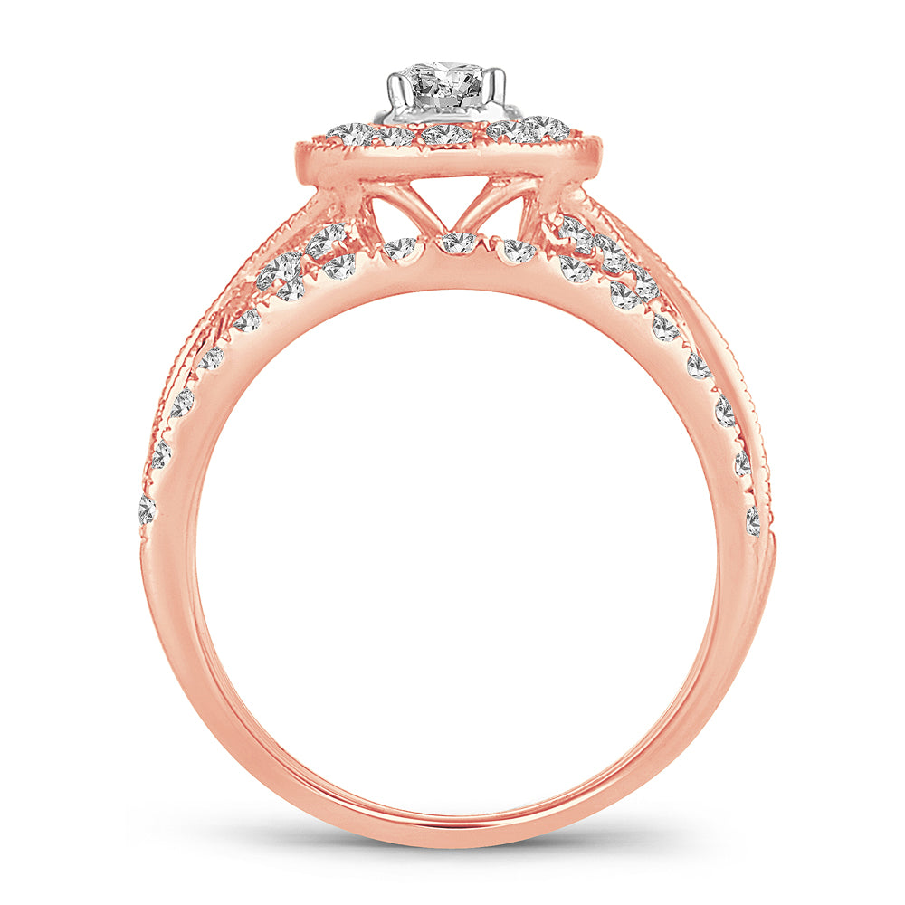 Romantic 14k Rose Gold Lab Diamond Bridal Ring 1CT