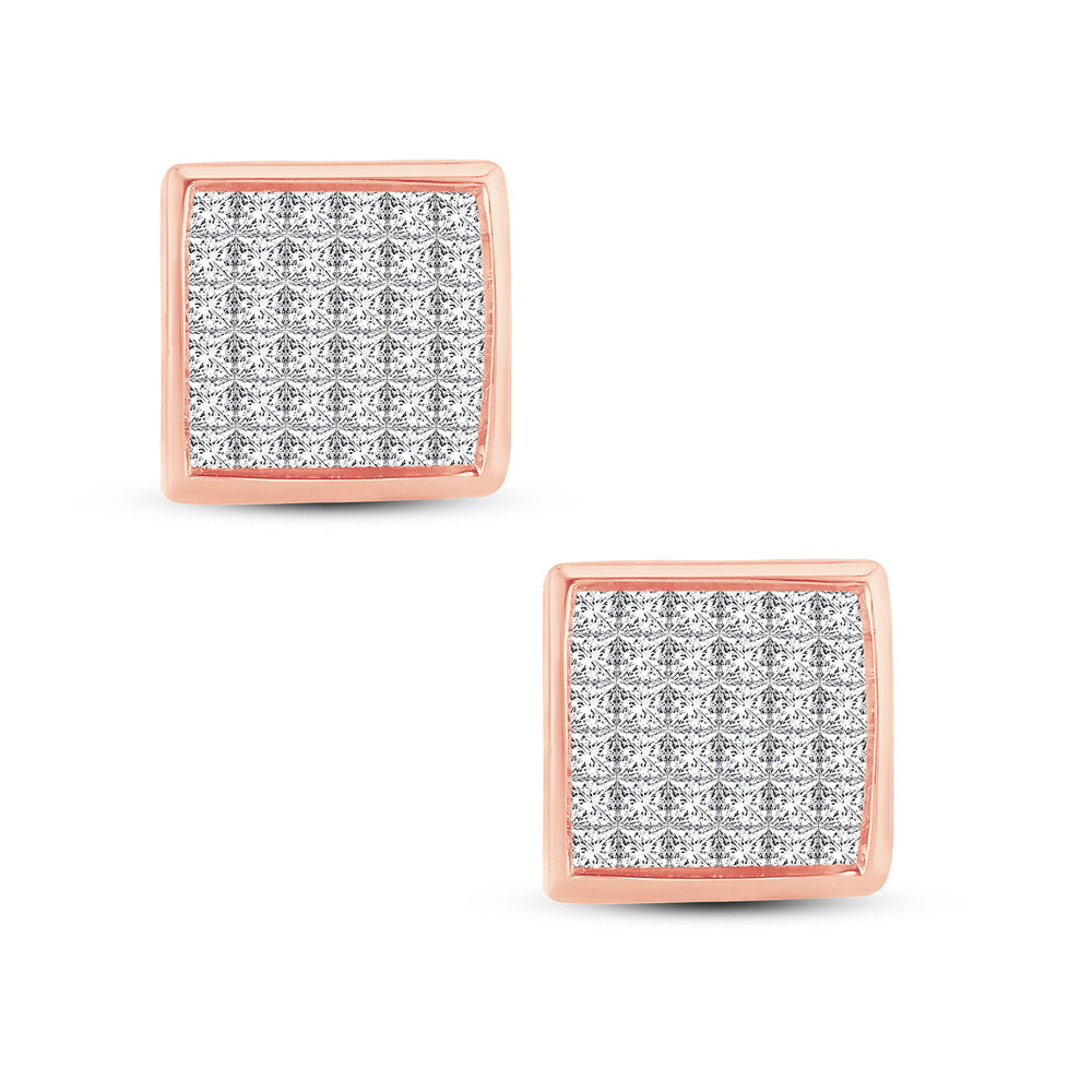 14k Rose Gold Lab Diamond Princess Cut Earrings