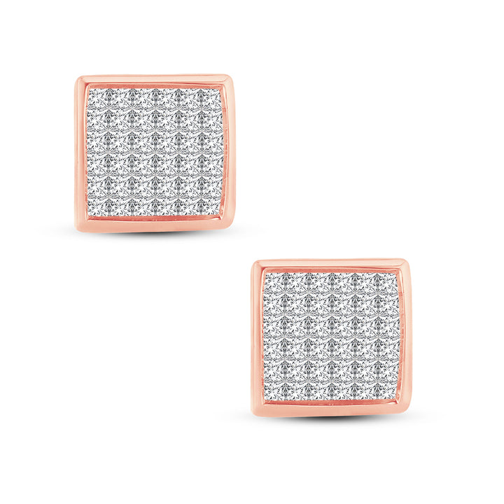 14k Rose Gold Lab Diamond Princess Cut Earrings