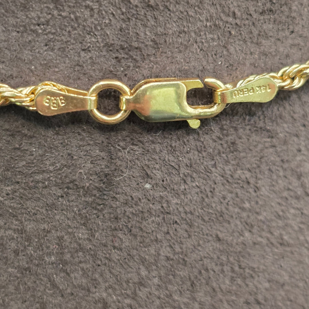 14K Yellow Gold Rope Chain Necklace 2.34mm 12.6g 585 Peru
