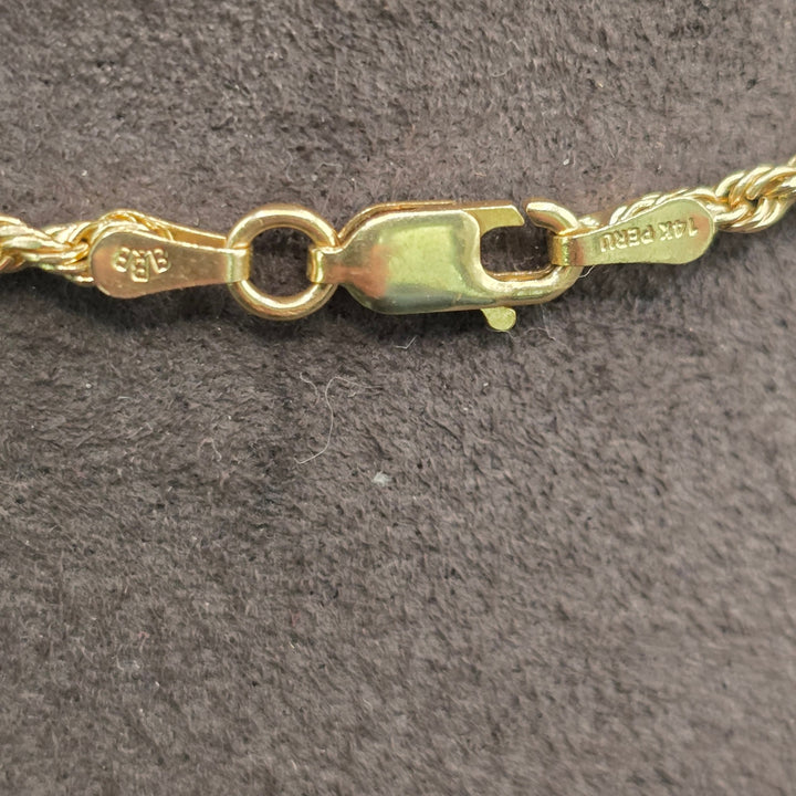 14K Yellow Gold Rope Chain Necklace 2.34mm 12.6g 585 Peru