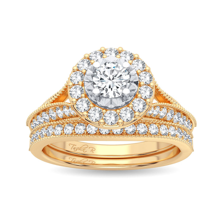 14K Yellow Gold 1CT Lab Diamond Bridal Ring Elegance