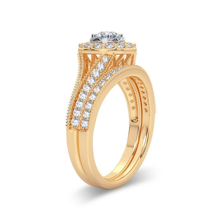 14K Yellow Gold 1CT Lab Diamond Bridal Ring Elegance