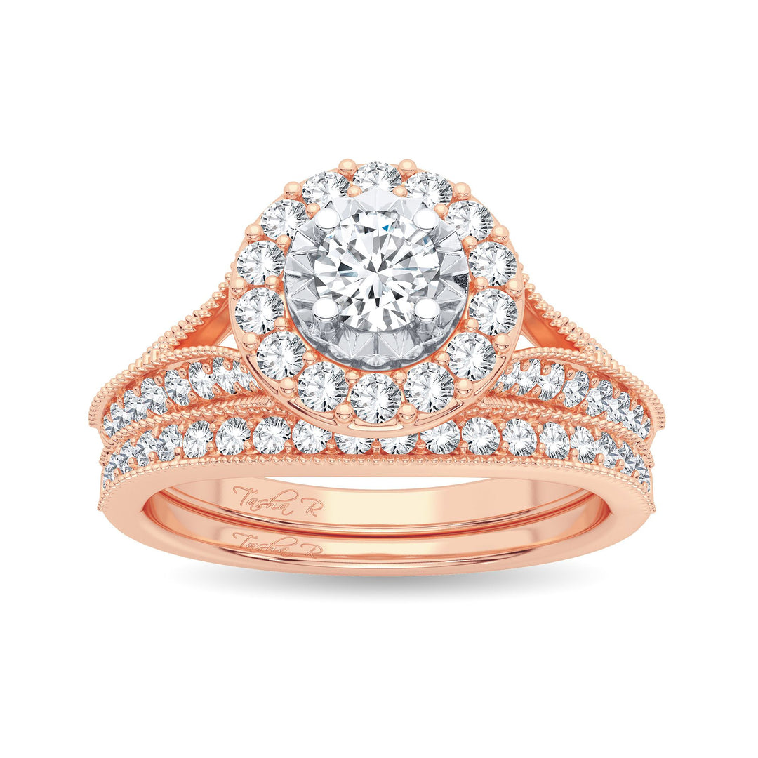 Romantic 14k Rose Gold 1CT Lab Diamond Bridal Ring