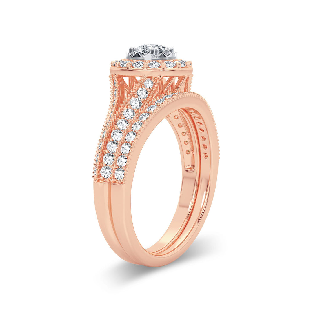 Romantic 14k Rose Gold 1CT Lab Diamond Bridal Ring