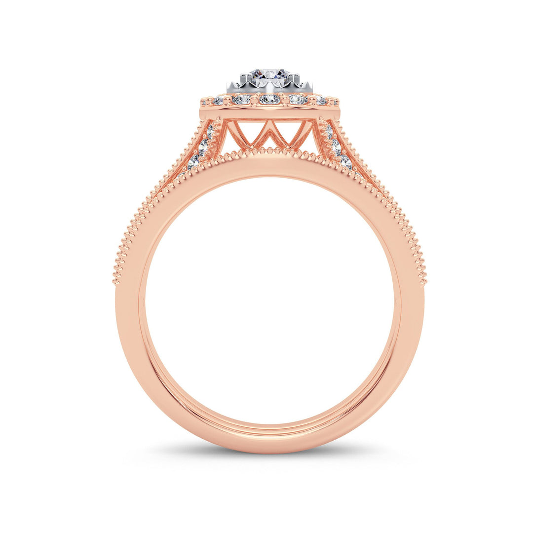 Romantic 14k Rose Gold 1CT Lab Diamond Bridal Ring