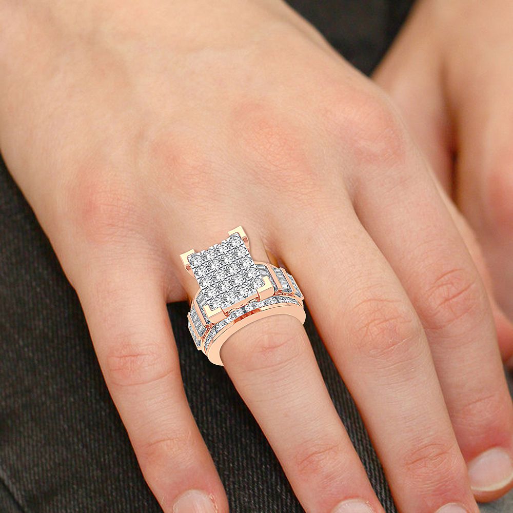 10k Rose Gold Mens Lab Diamond Statement Ring - 3CT Brilliance