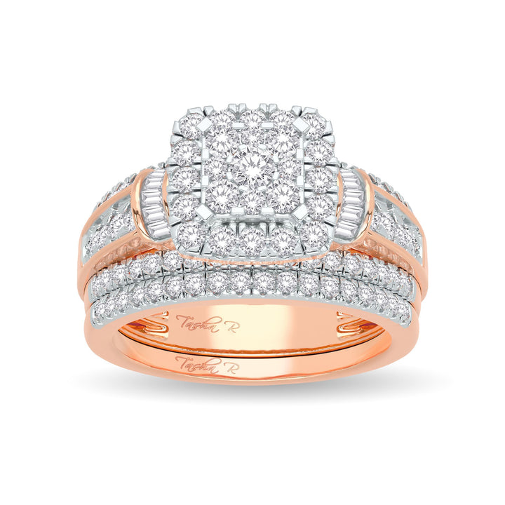 Romantic 14k Rose Gold Lab Diamond Bridal Ring Set