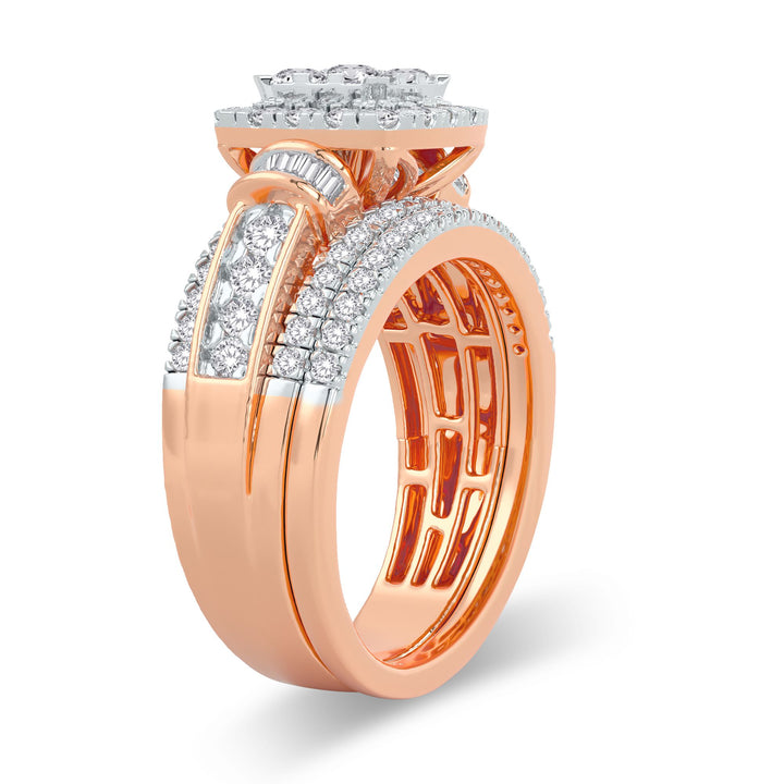 Romantic 14k Rose Gold Lab Diamond Bridal Ring Set