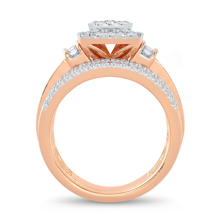 Romantic 14k Rose Gold Lab Diamond Bridal Ring Set