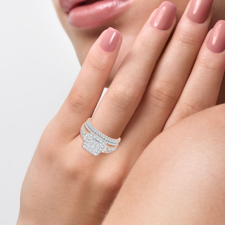 Romantic 14k Rose Gold Lab Diamond Bridal Ring Set
