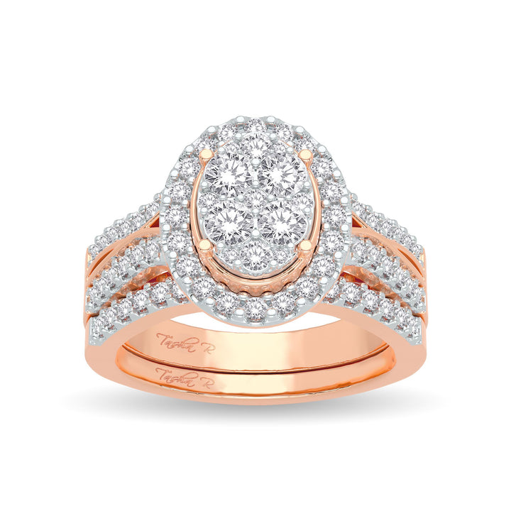 Romantic 14k Rose Gold 1CT Lab Diamond Bridal Ring