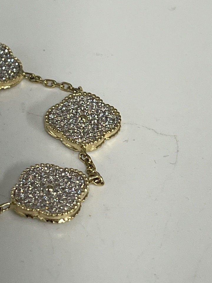 Fashion 14k Gold And Zirconia Solid Flower Bracelet 7.5”
