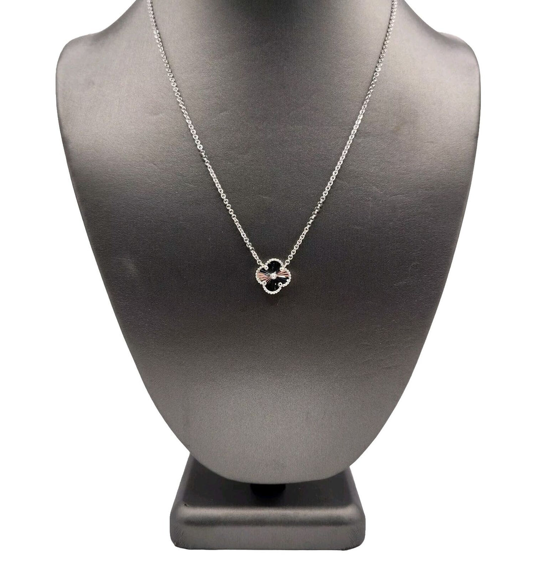 14k White Gold All Gold Flower Pendant Necklace 18"