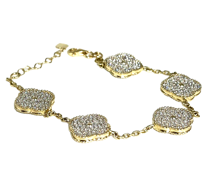 Fashion 14k Gold And Zirconia Solid Flower Bracelet 7.5”