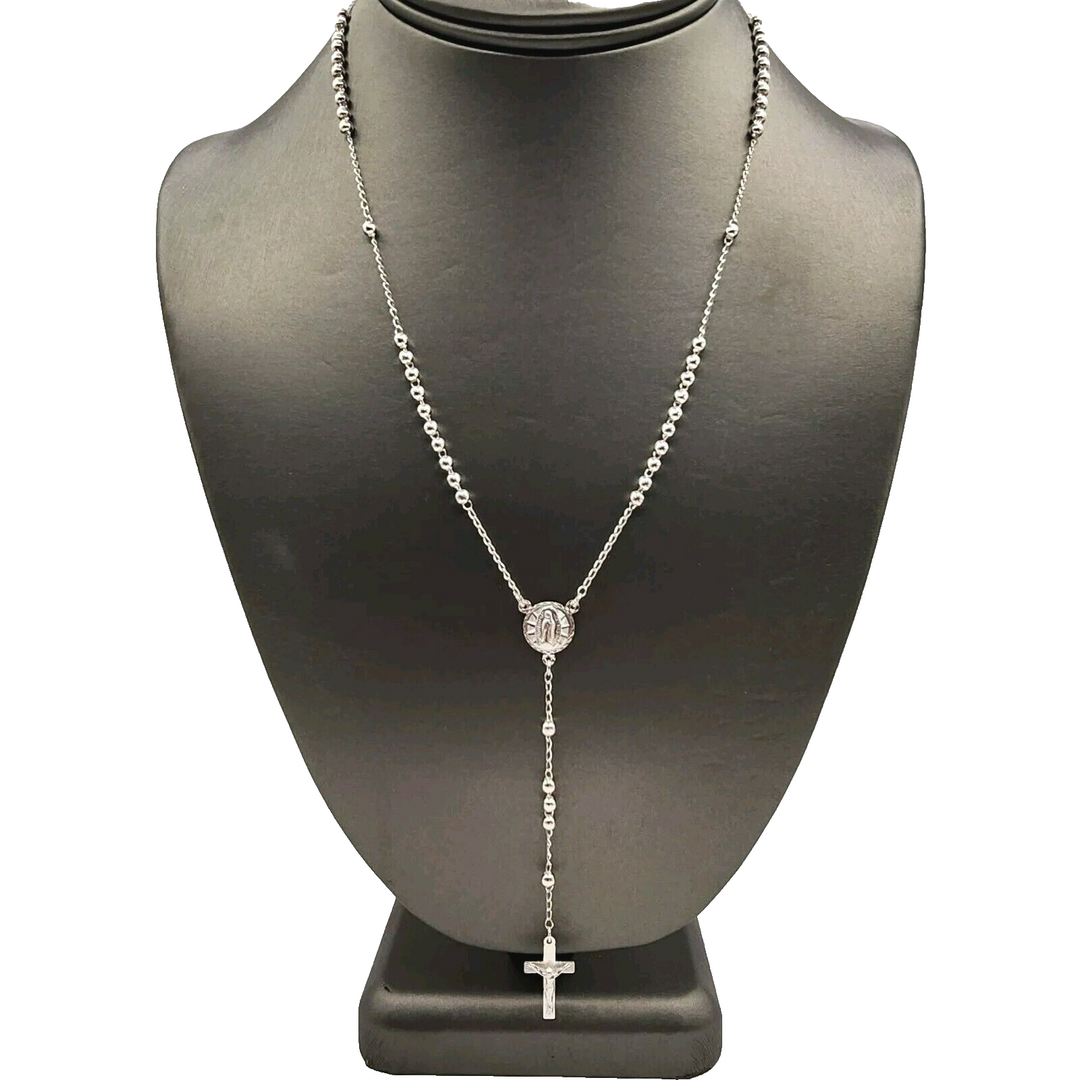 925 Sterling Silver Cross 3MM Rosary Necklace 18"