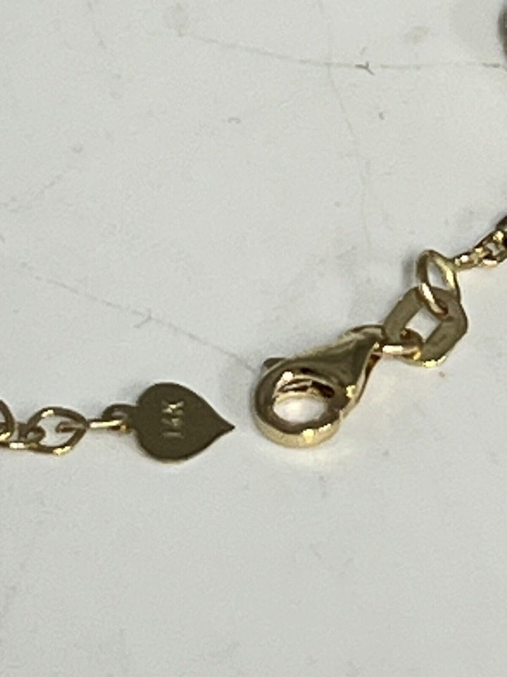 Fashion 14k Gold And Zirconia Solid Flower Bracelet 7.5”