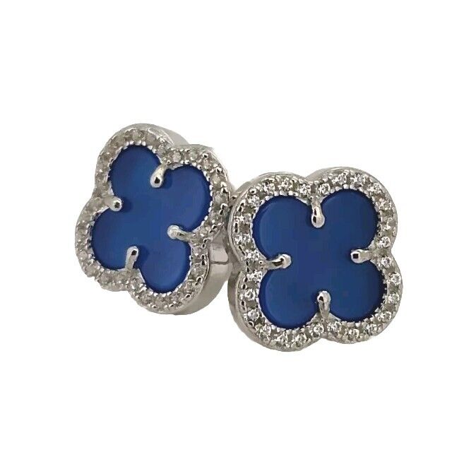 925 sterling silver Blue Flowers Stud  Earrings B