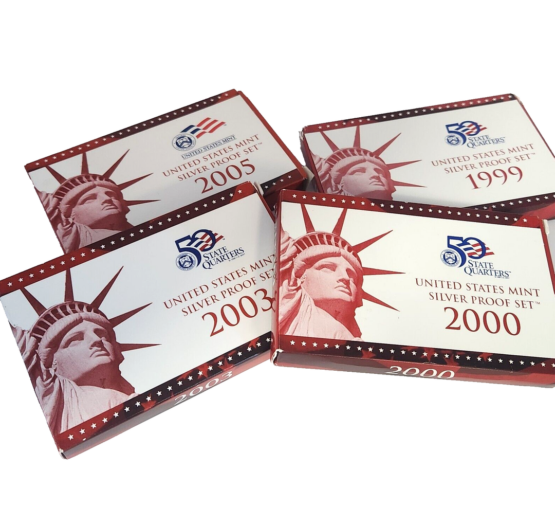 Collection Of 1999, 2000, 2003 And 2005 United States Mint Sliver Proof Set