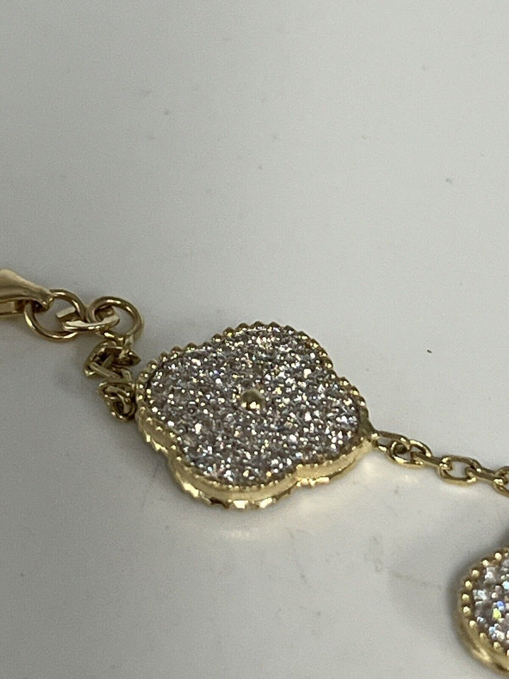 Fashion 14k Gold And Zirconia Solid Flower Bracelet 7.5”