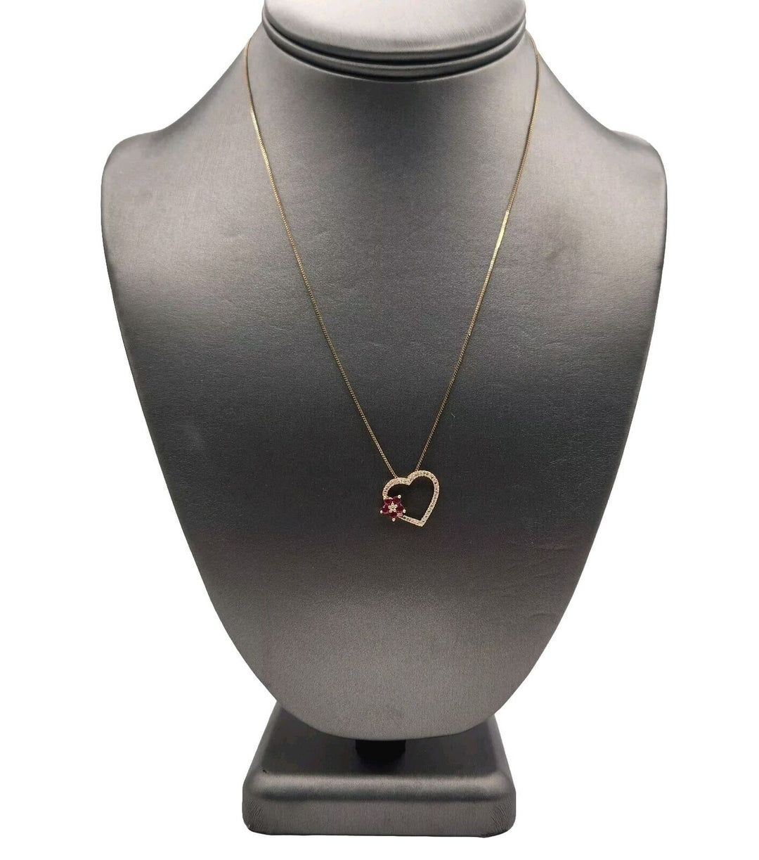 10k Yellow Gold Ruby & Diamond Pendant Necklace 18"
