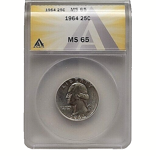 1964 Washington Quarter  25C ANACS MS65