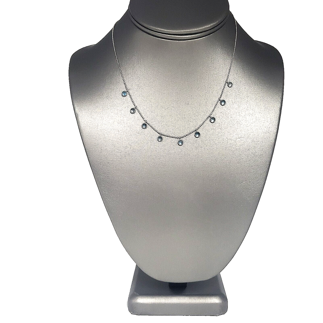 14k Princess white Gold beaded necklace 16in, 2.3g