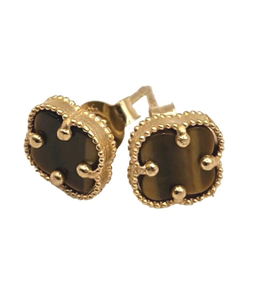 14k Yellow Gold Honey Color Flower Earrings