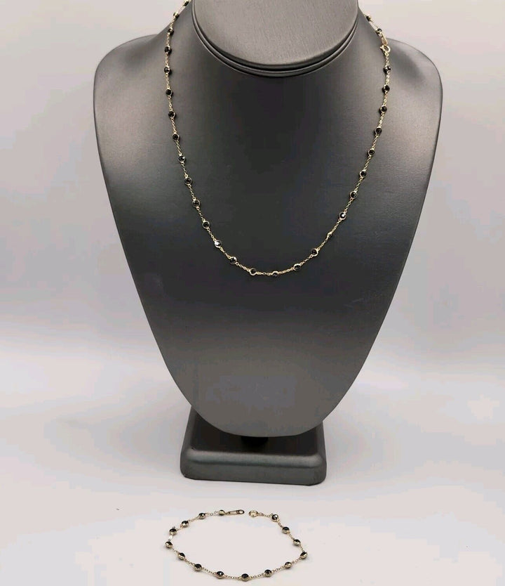 14k Yellow Gold Moon cut Shape  Set Necklace And Bracelet