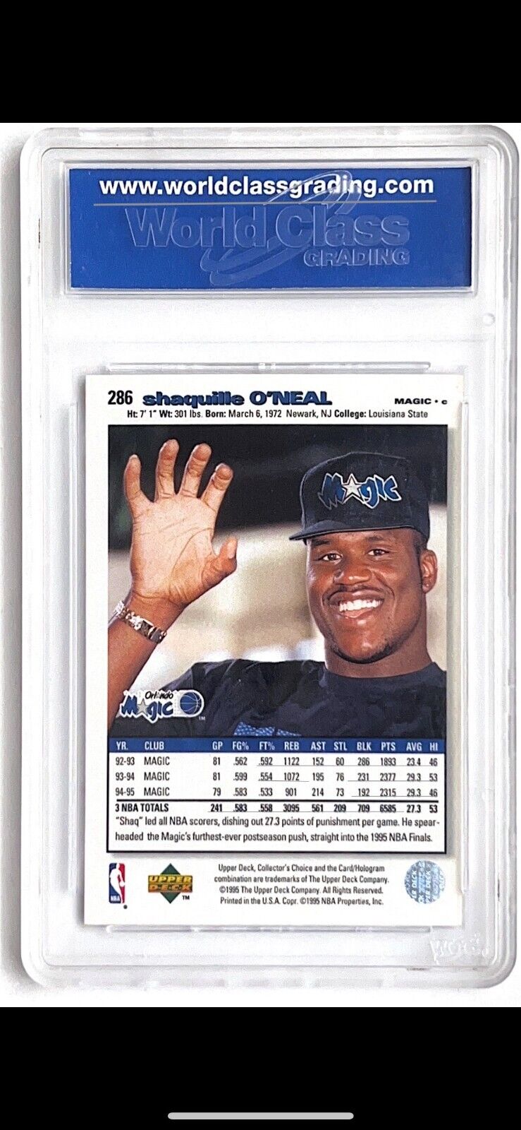 1995-96 UD Collector's Choice #286 Shaquille O'Neal AUTOGRAPHED GEM-MT 10