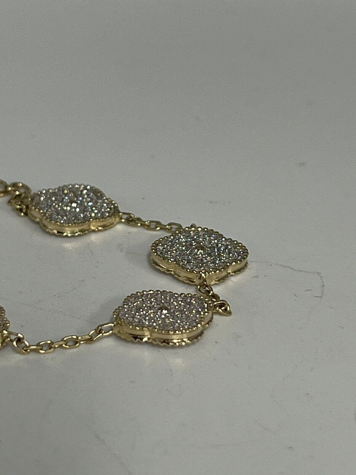 Fashion 14k Gold And Zirconia Solid Flower Bracelet 7.5”