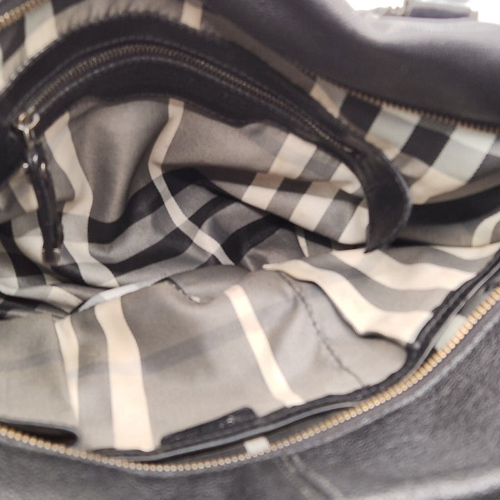 Authentic Burberry Black Leather Hobo Shoulder Bag