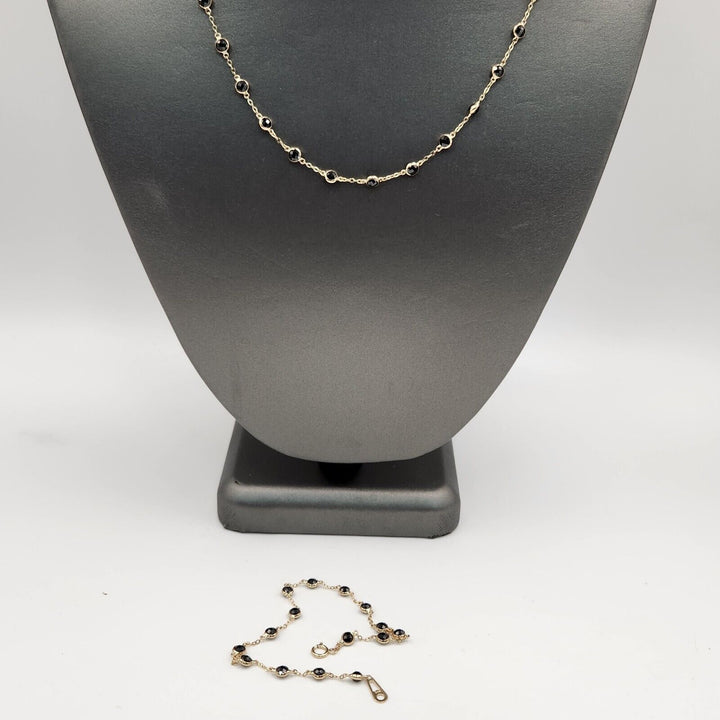 14k Yellow Gold Moon cut Shape  Set Necklace And Bracelet