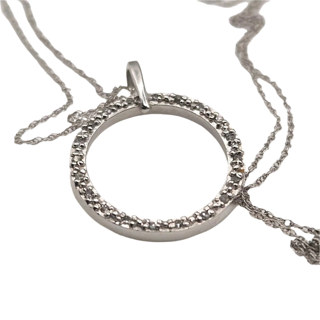 10k Diamonds White Gold Hoop Pendant Necklace 18"